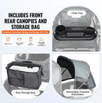 All-Terrain Stroller Wagon, 2 Seats Foldable | Expedition 2-in-1 Collapsible Wagon Stroller, Includes Canopy, Parent Organizer, Snack Tray Cup Holders | 55lbs For Single Seat | Dark Grey Black - # BAGEG11010009